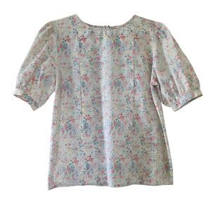 Allen Solly Vintage Floral Puff Sleeve Blouse White Pink Womens Size 6 Cotton